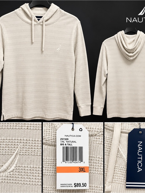 Nautica Other - NWT Nautica Big & Tall 3XL Natural Waffle Knit Pullover Hoodie MSRP 89.50